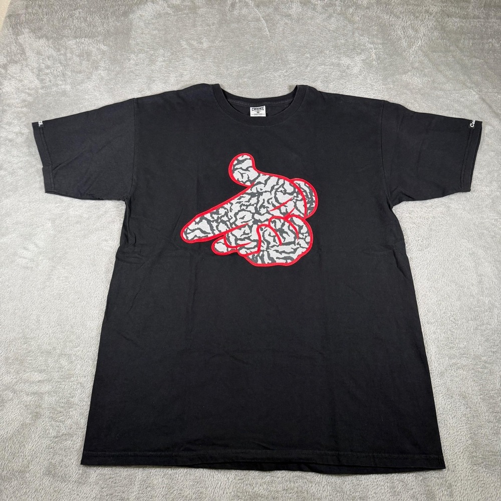 Crooks & Castles Shirt Mens Large Black Hand Gun‎ Print Crewneck Graphic Tee